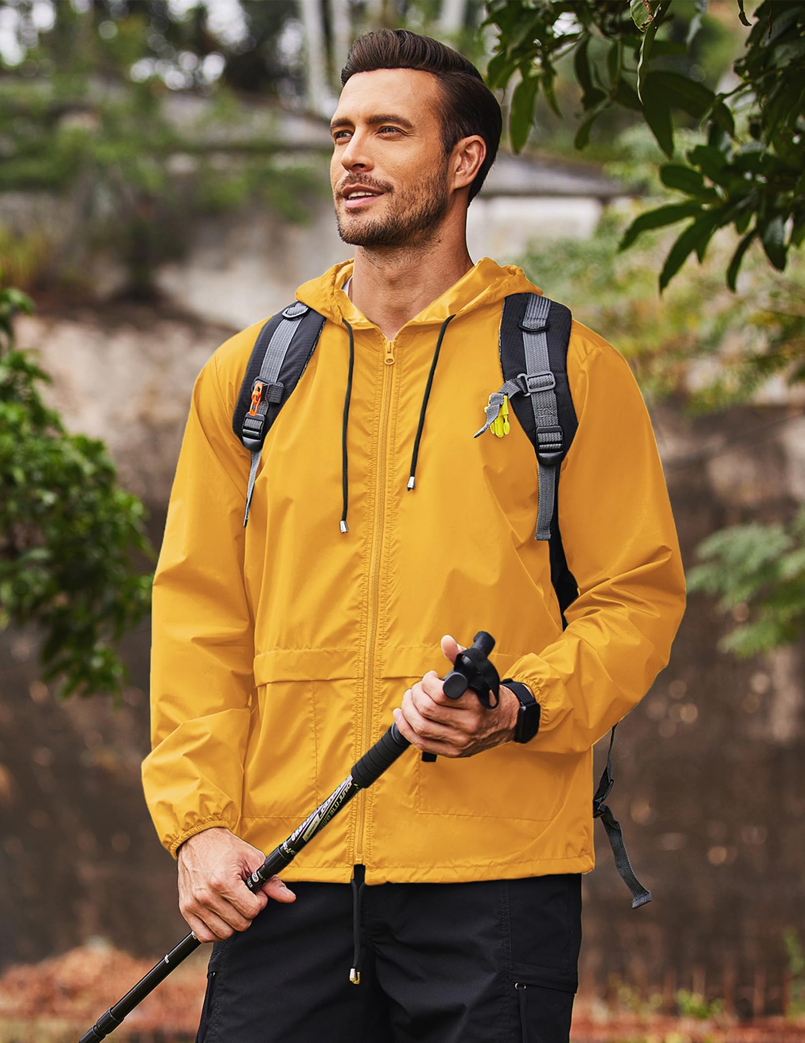 COOFANDY detailed shot of zipper and adjustable hood demonstrating secure closure