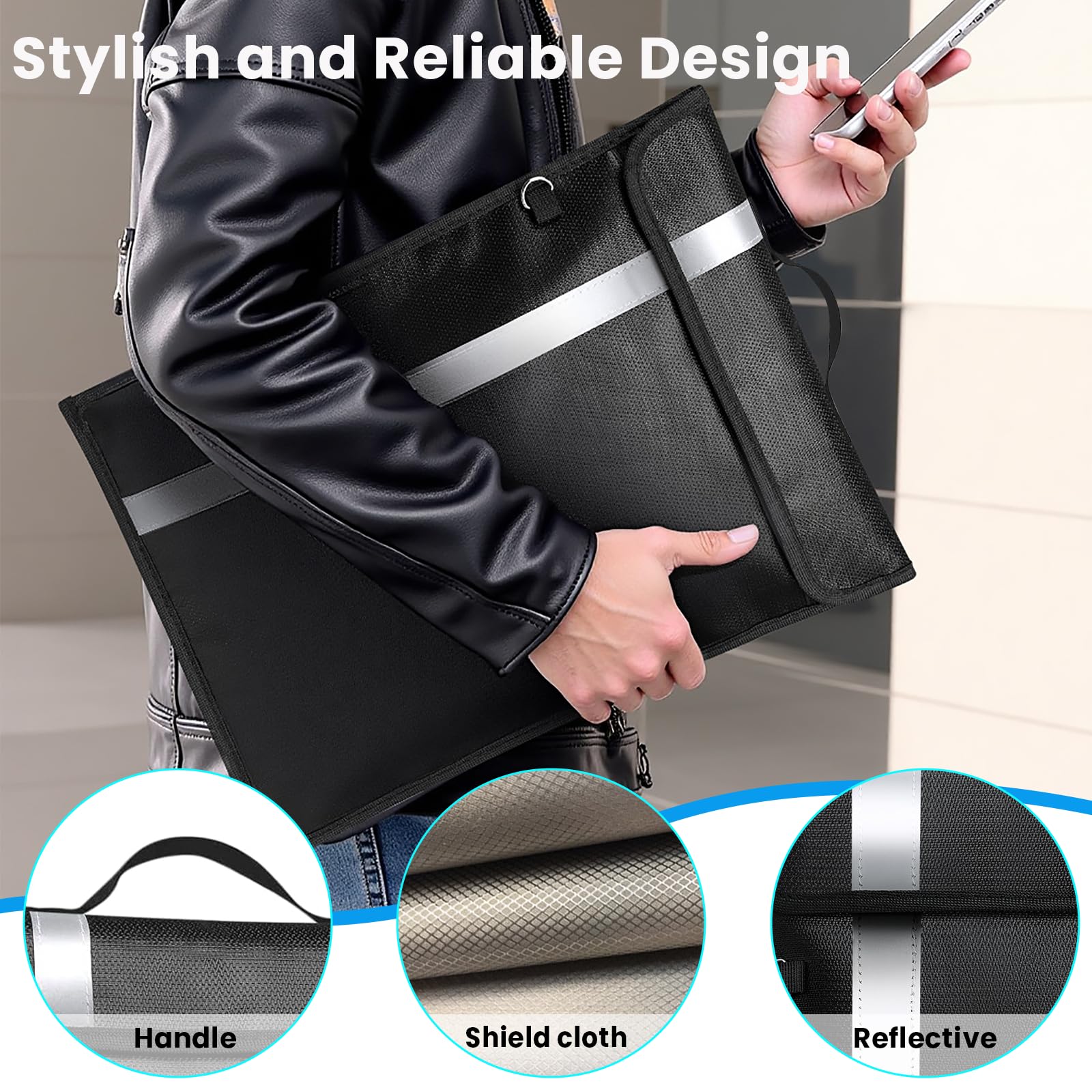 Coorattyes large bag with tablet and phones inside, offering reliable signal isolation on the go