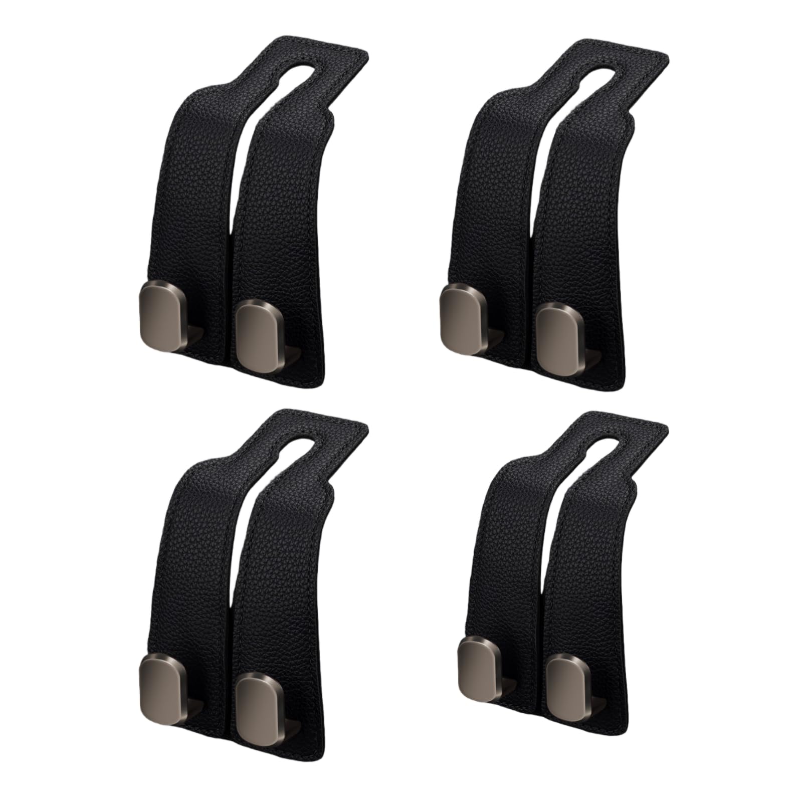 Coozyland front view of four black leather headrest hooks showing premium style and organization
