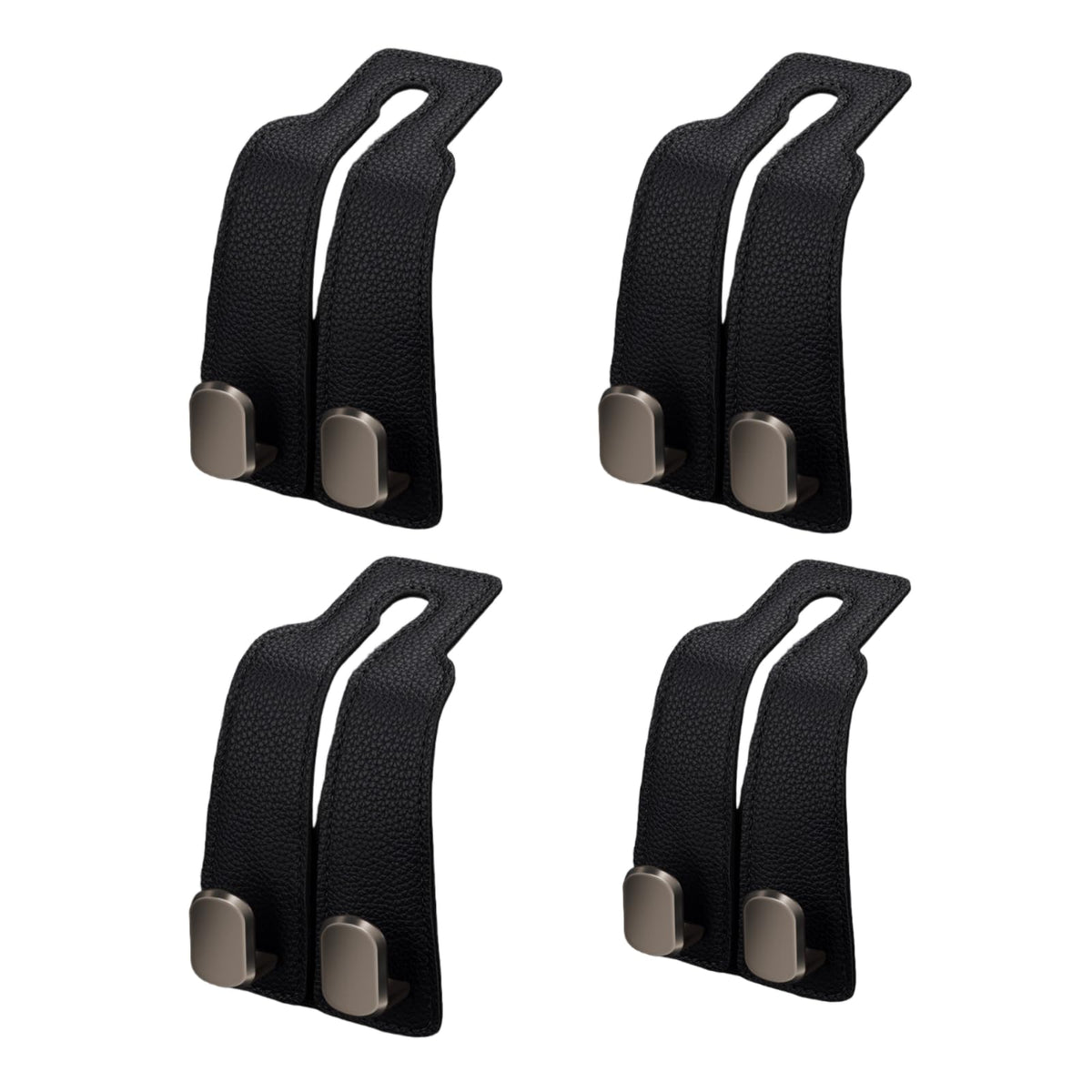 Coozyland front view of four black leather headrest hooks showing premium style and organization