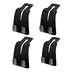 Coozyland front view of four black leather headrest hooks showing premium style and organization