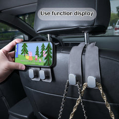 Coozyland hook in use with a handbag showing easy access and tidy seat-back storage