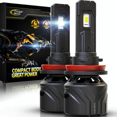 Cougar Motor front view of two H11 bulbs showing plug-and-play convenience