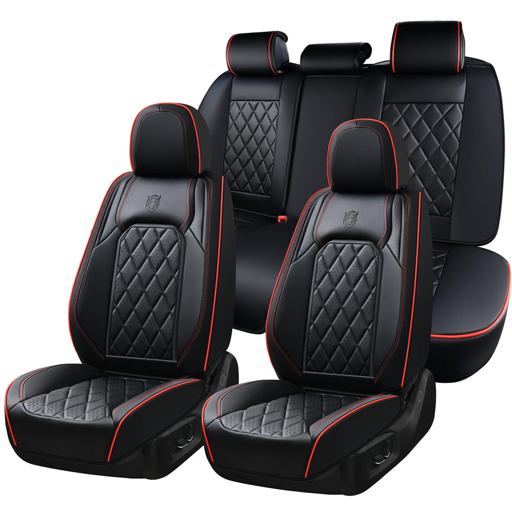 Coverado front seat full-set installed showing sporty black and red protection