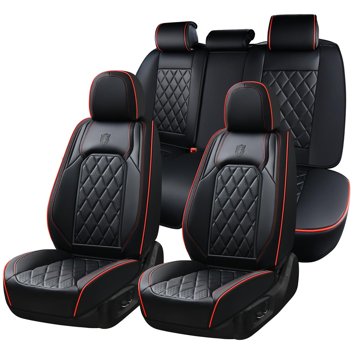 Coverado front seat full-set installed showing sporty black and red protection