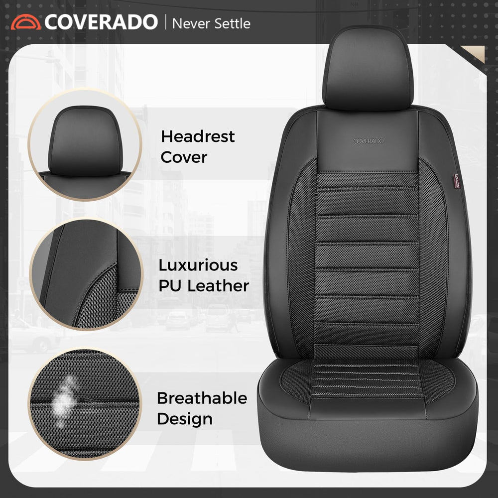 Coverado seat covers with dog on seat, shields upholstery from pet hair
