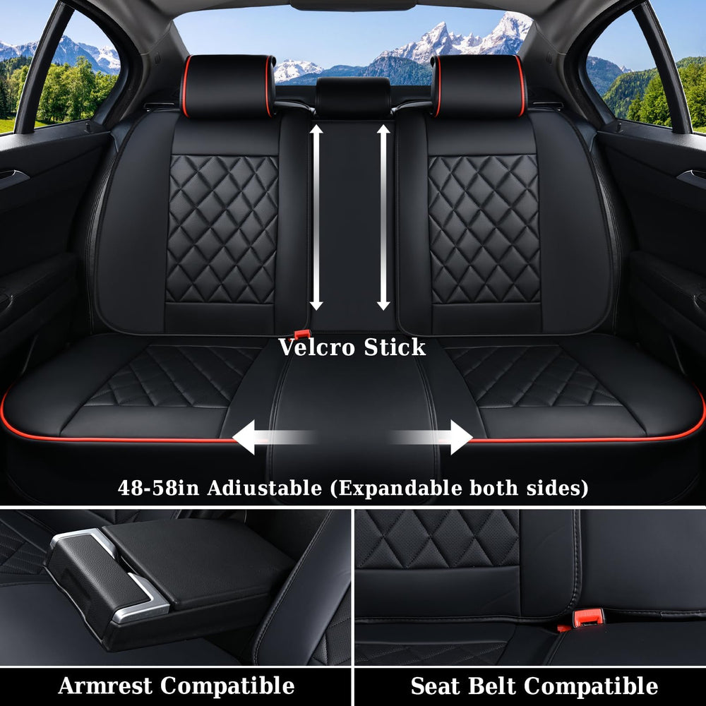 Coverado three-piece rear seat covers showing velcro attachment options