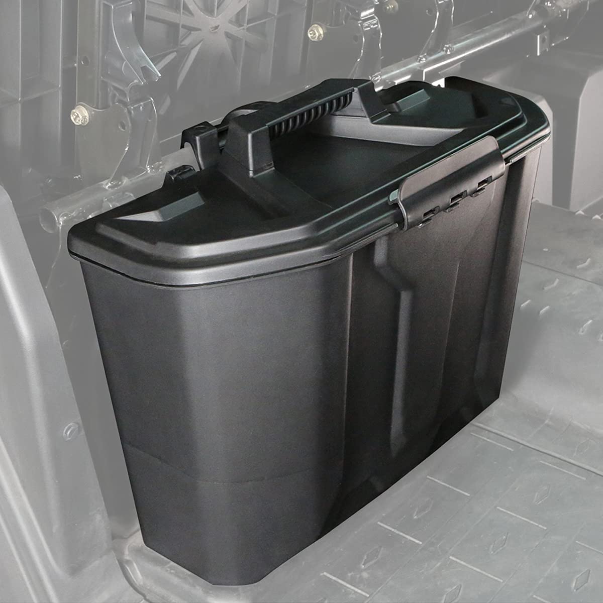 CPOWACE bin installed under a Can-Am Defender passenger seat for organized storage