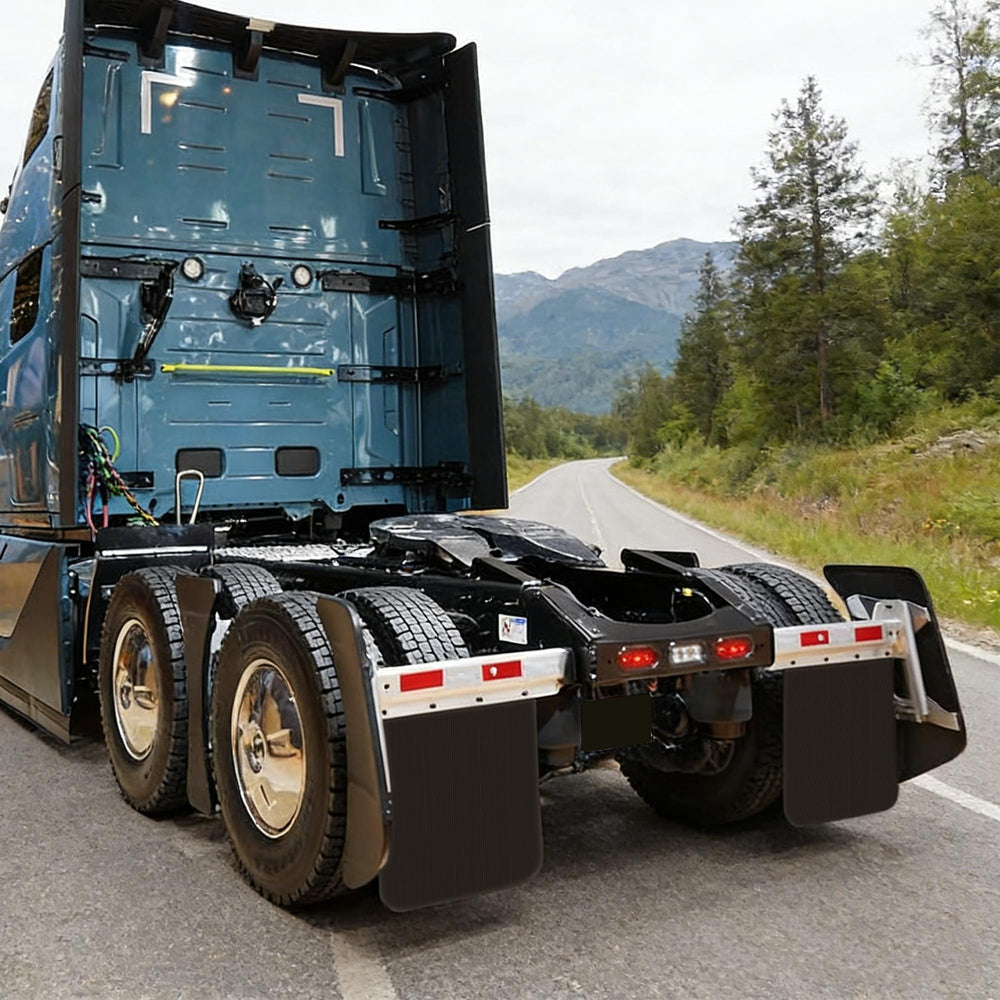 CPOWACE mud flap on truck on highway showing protection and professional look