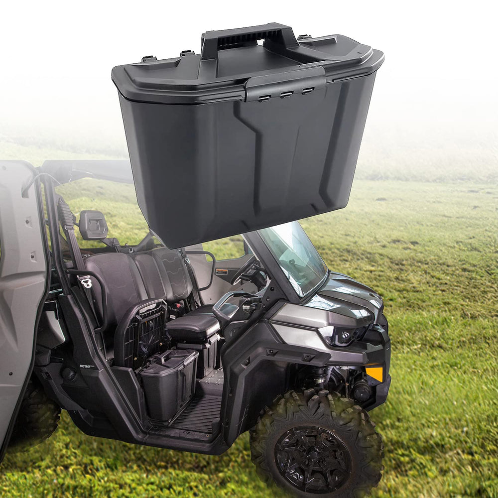CPOWACE front view of right-side underseat bin showing compact profile and protection