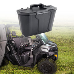 CPOWACE front view of right-side underseat bin showing compact profile and protection