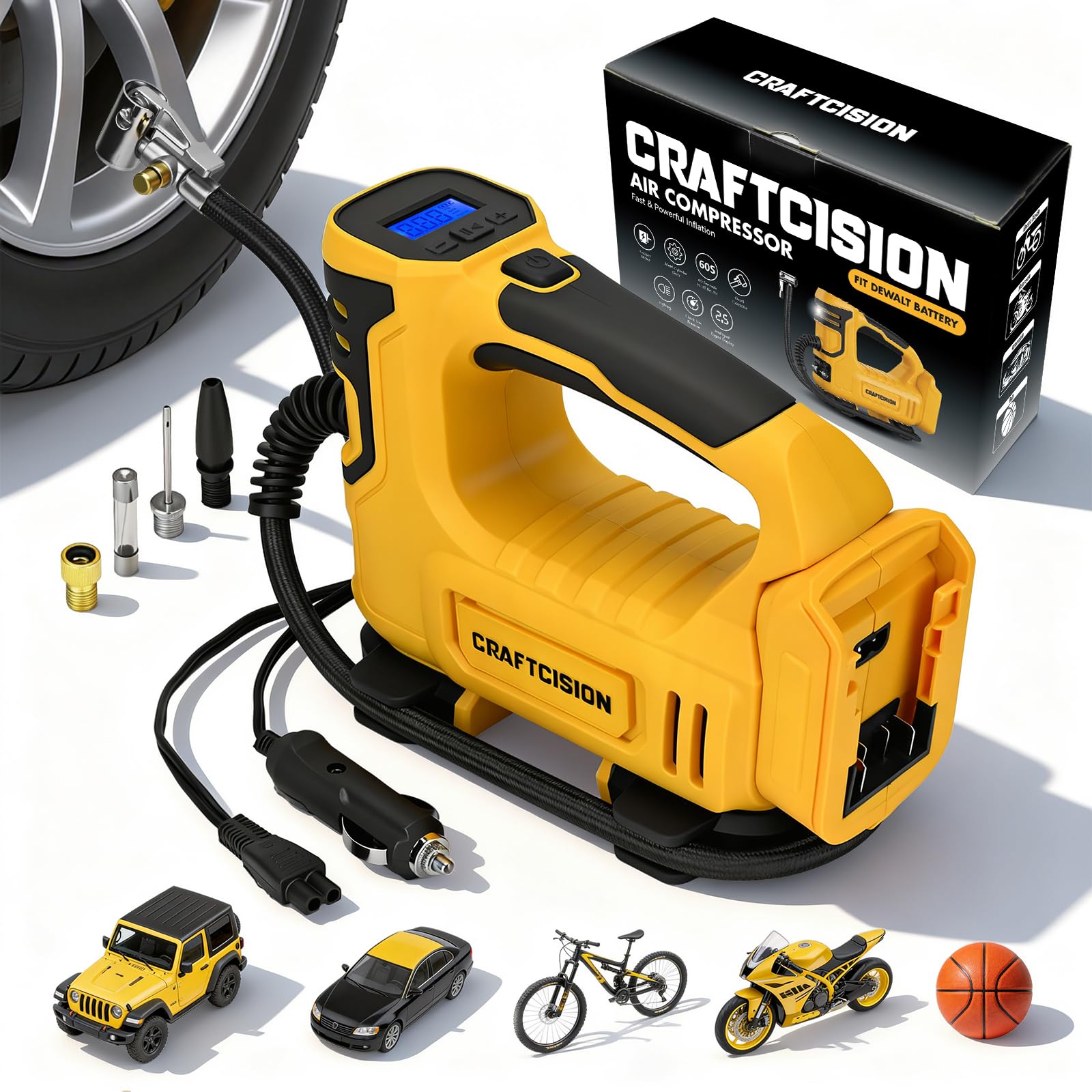 CRAFTCISION inflator front view showing compact portable design and quick access