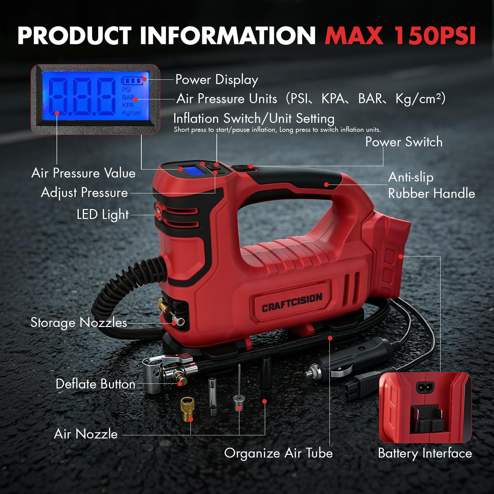 CRAFTCISION M18 battery area showing compatibility for cordless power