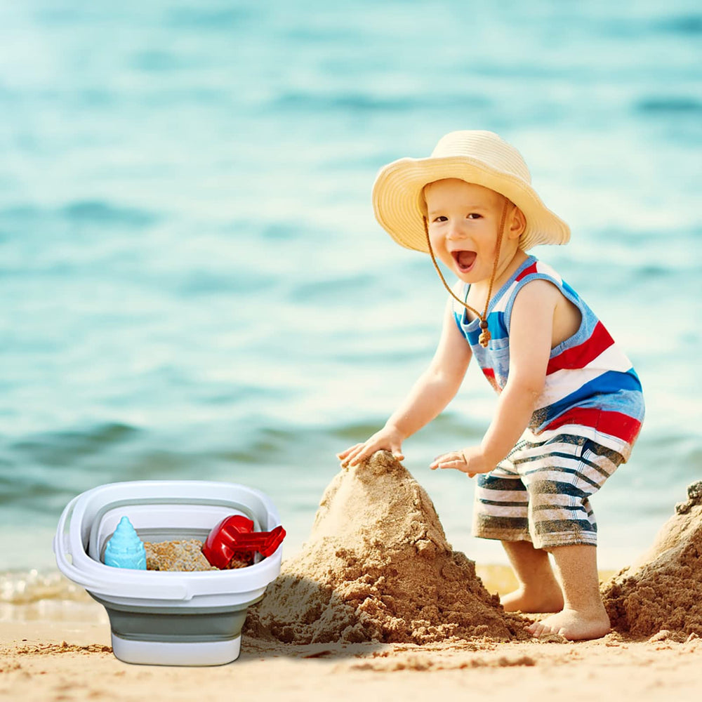 Craftend bucket used at beach with sand showing family-friendly versatility