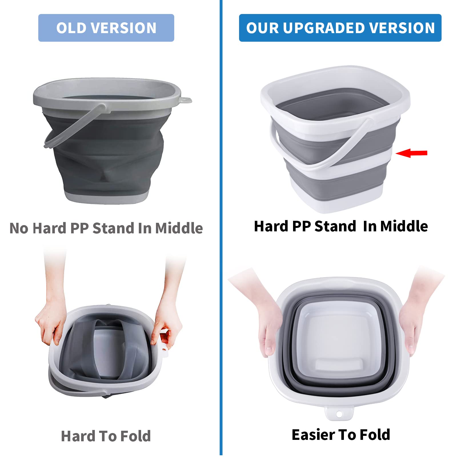 Craftend folded flat buckets illustrating space-saving storage benefit