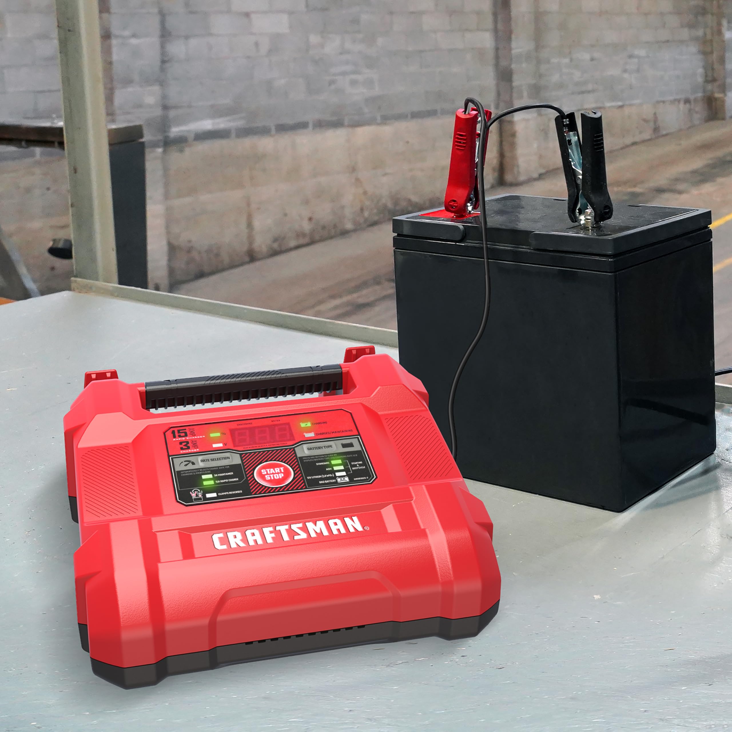 CRAFTSMAN in use charging a car battery showing reliable fast-charge benefits