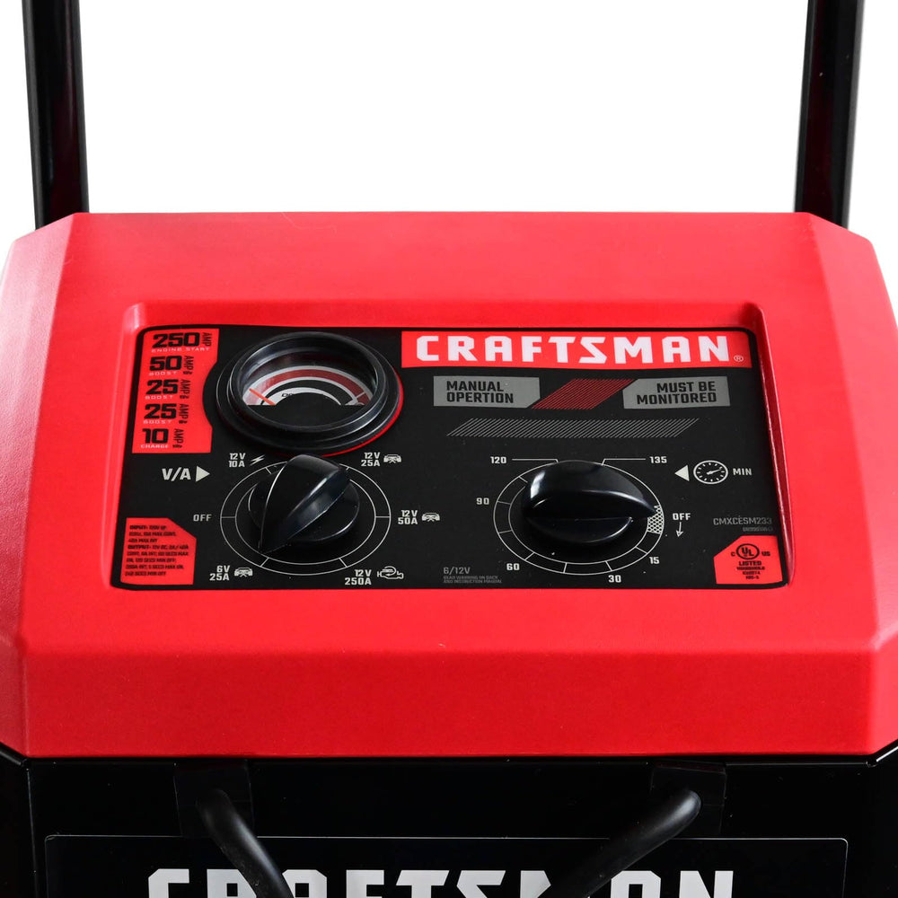 CRAFTSMAN starter connected to vehicle battery demonstrating fast engine starting