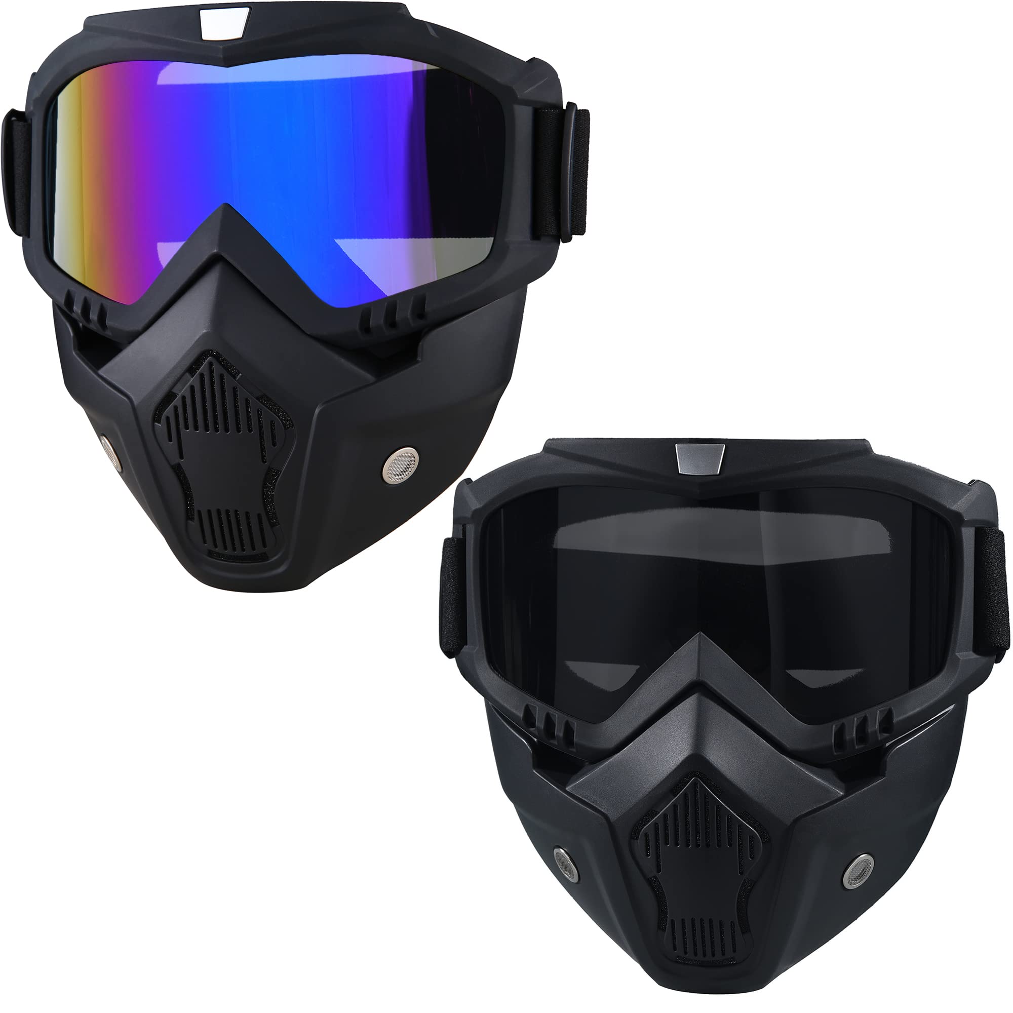 CROSSBODY front view of both styled goggles showing clear protection
