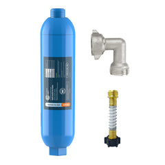 Crystala Filters front view shows compact inline housing and branding, offering portable filtration