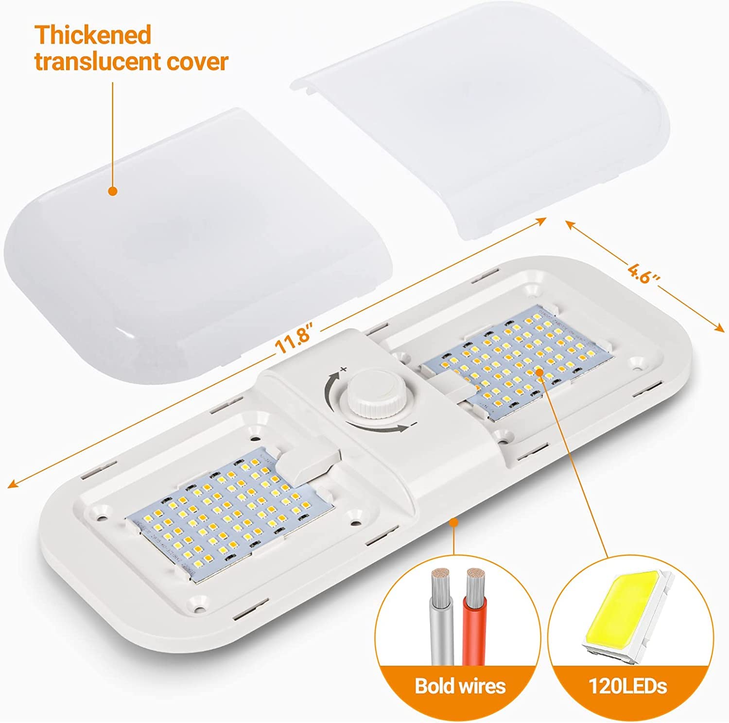 CT CAPETRONIX installed in an RV ceiling providing wide soft interior illumination