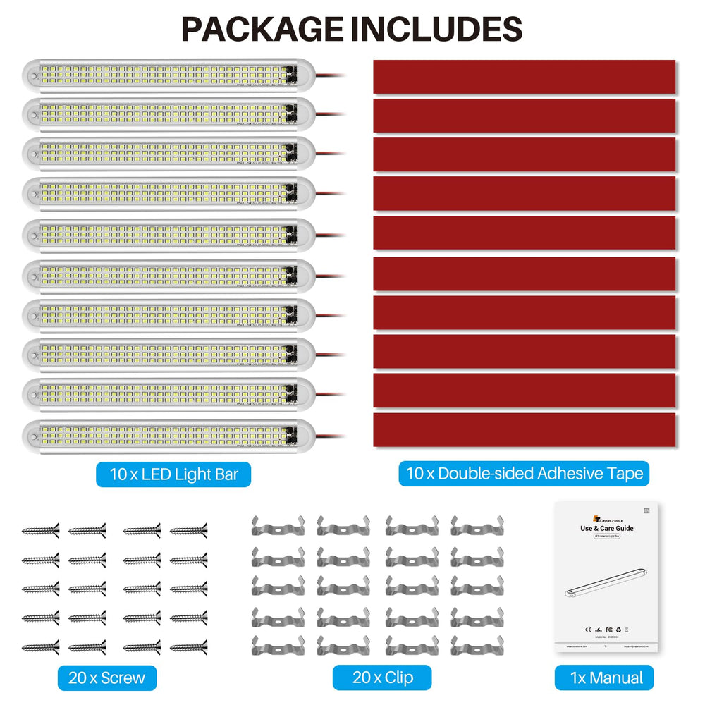 CT CAPETRONIX 10-pack packaging layout showing all bars and hardware included
