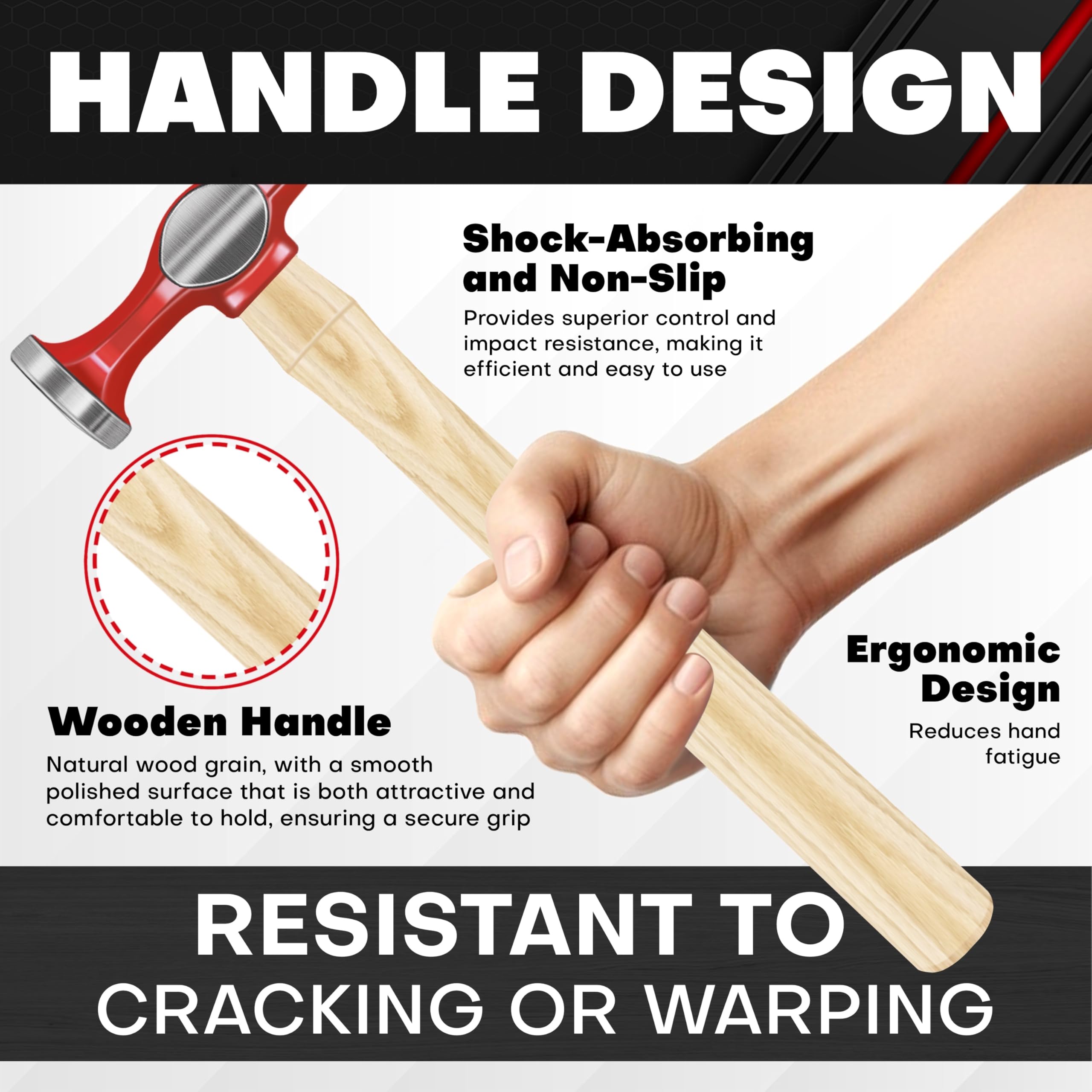 C&T hammer grip texture improves comfort and reduces vibration