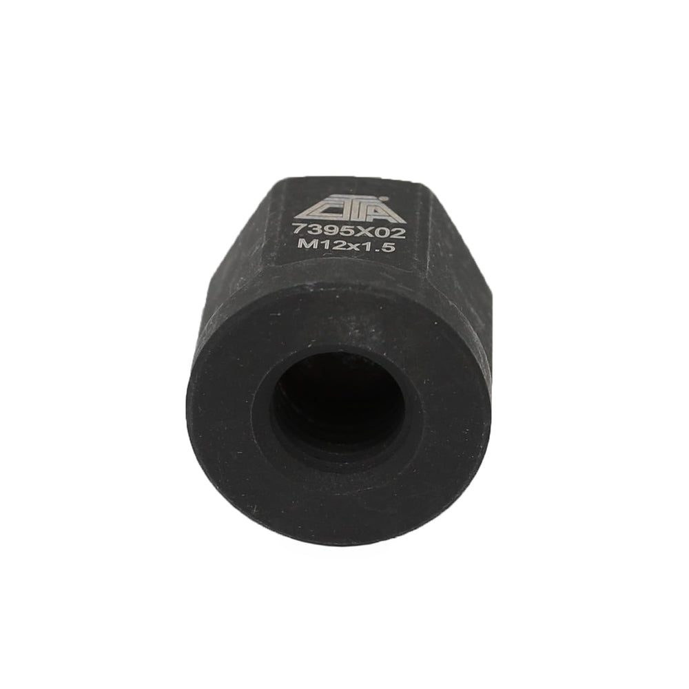 CTA Tools nut threaded on a control arm stud with an impact hammer poised, enabling safe separation