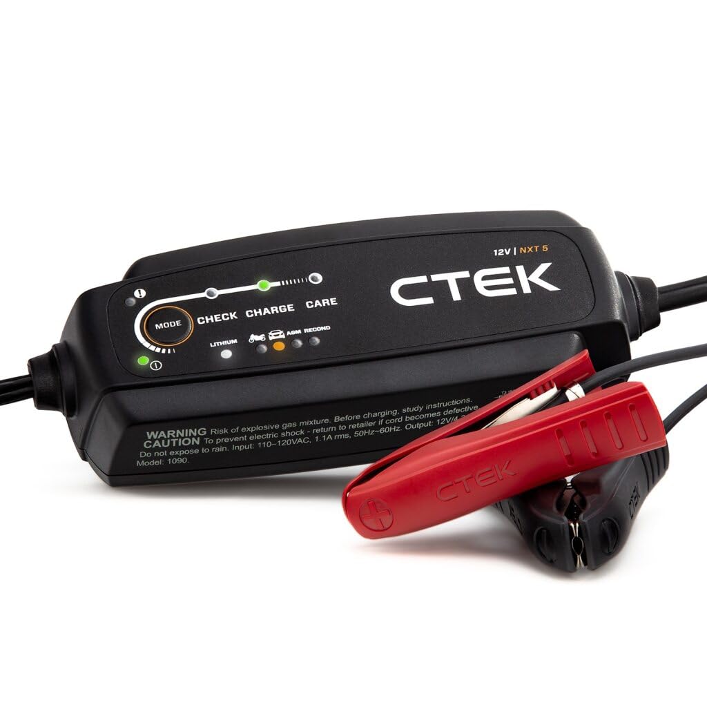 CTEK NXT 5 front view showing compact charger and controls for easy use