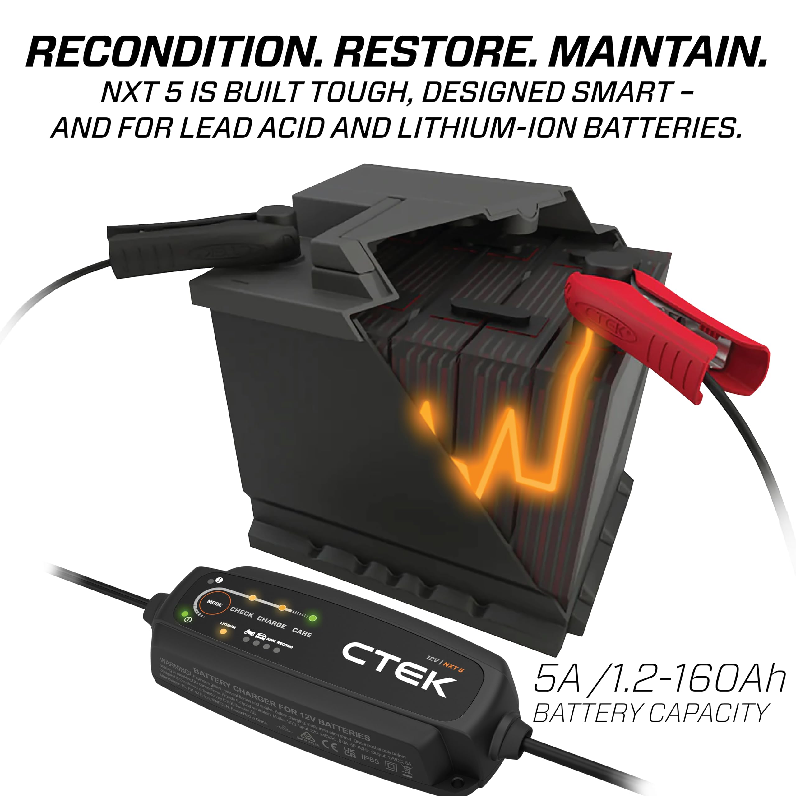 CTEK NXT 5 LED status indicators showing charging and maintenance information