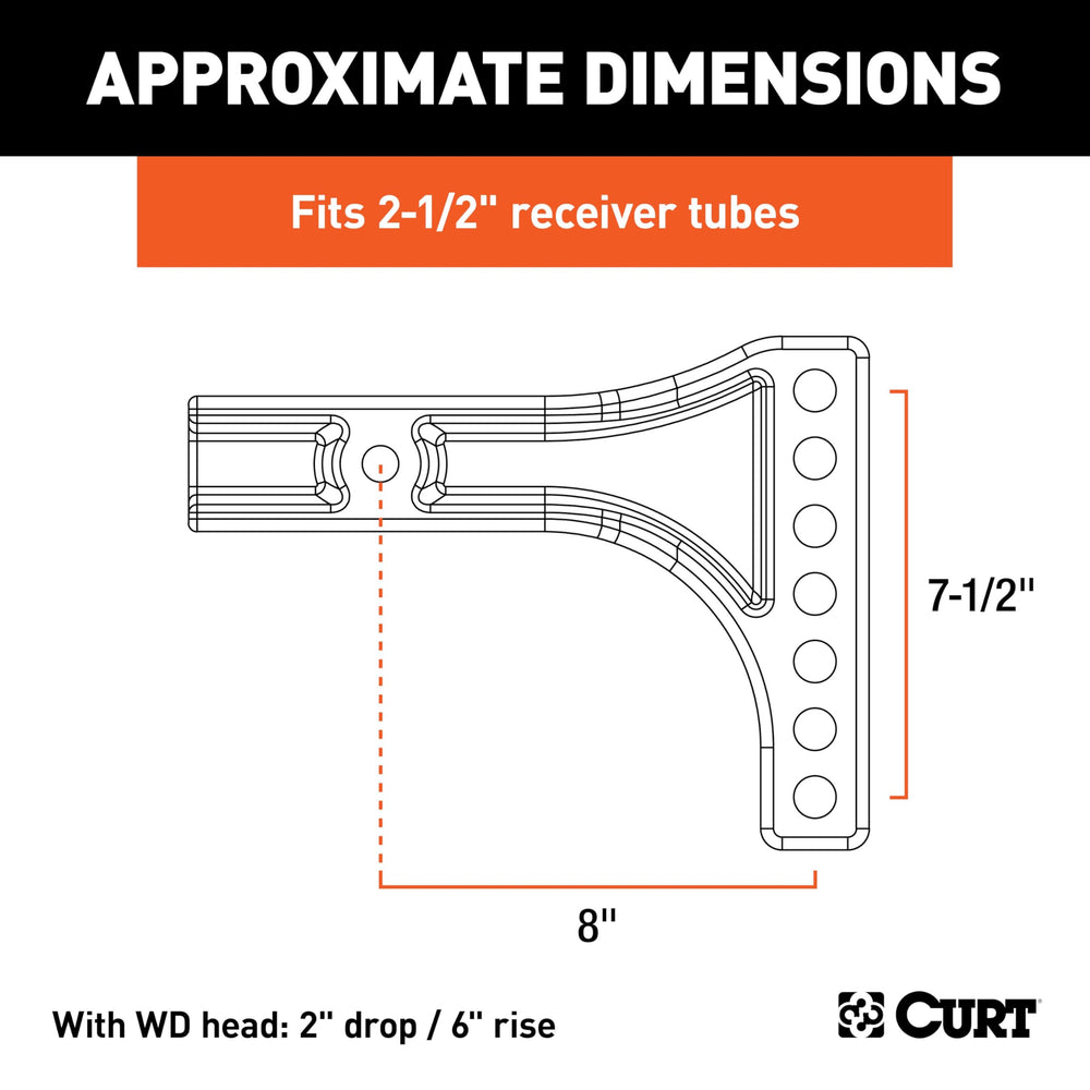 CURT close-up of vertical shank holes and spacing for precise adjustment