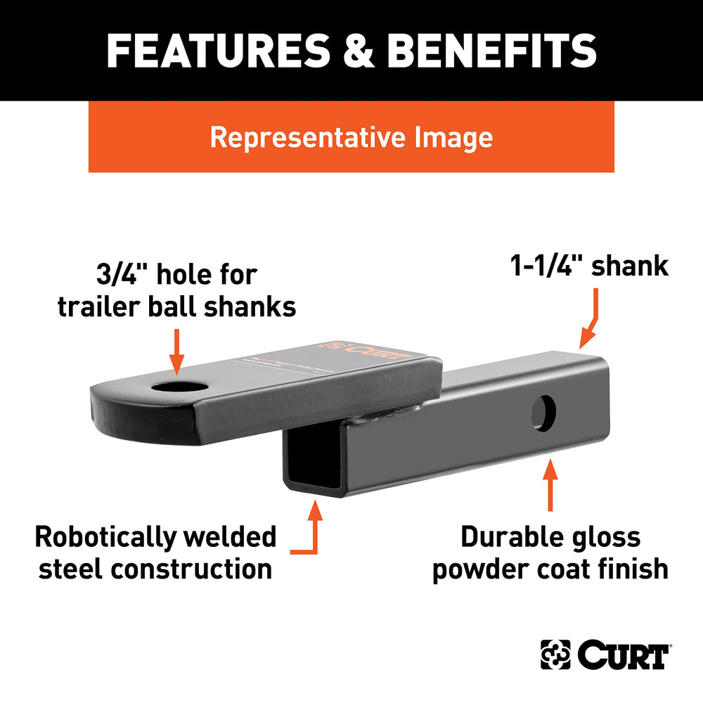 CURT 45018 shank detail showing rounded 1-1/4-inch shank for easy install