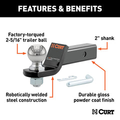CURT 45041 close-up of 2-5/16" chrome ball for smoother couplings