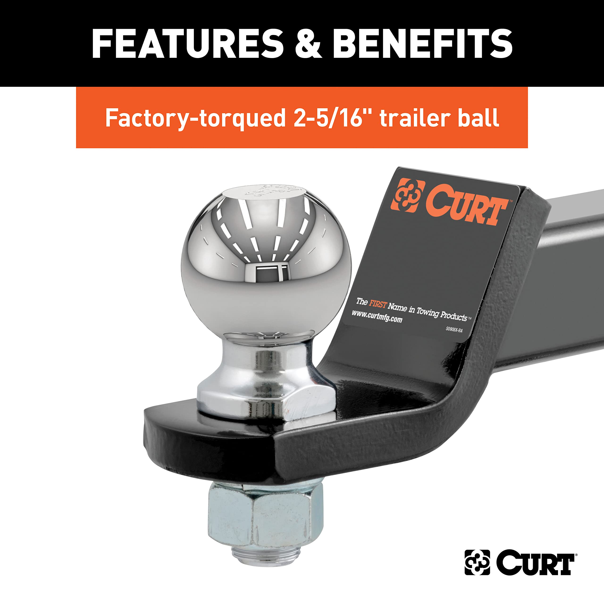 CURT 45041 next to tape measure showing 8-1/4" length and 2" drop clarity