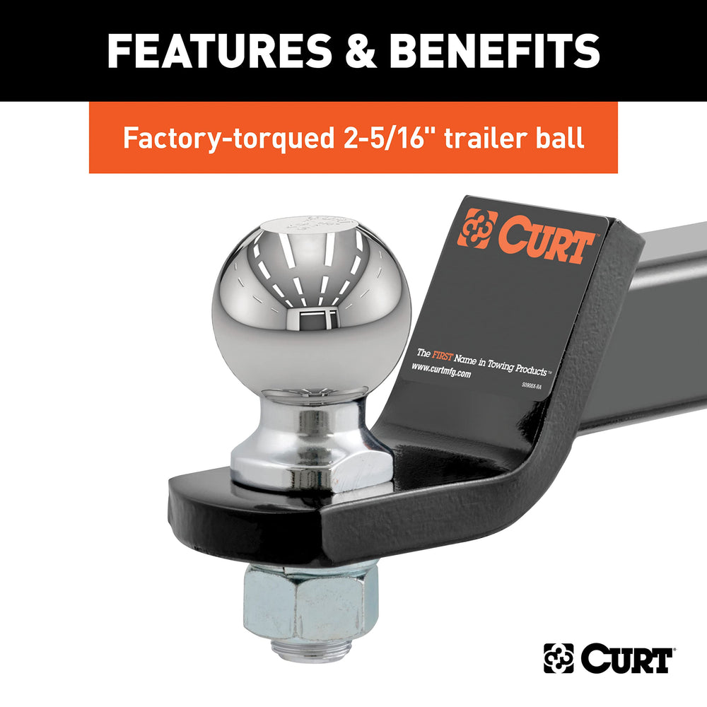 CURT 45041 next to tape measure showing 8-1/4" length and 2" drop clarity