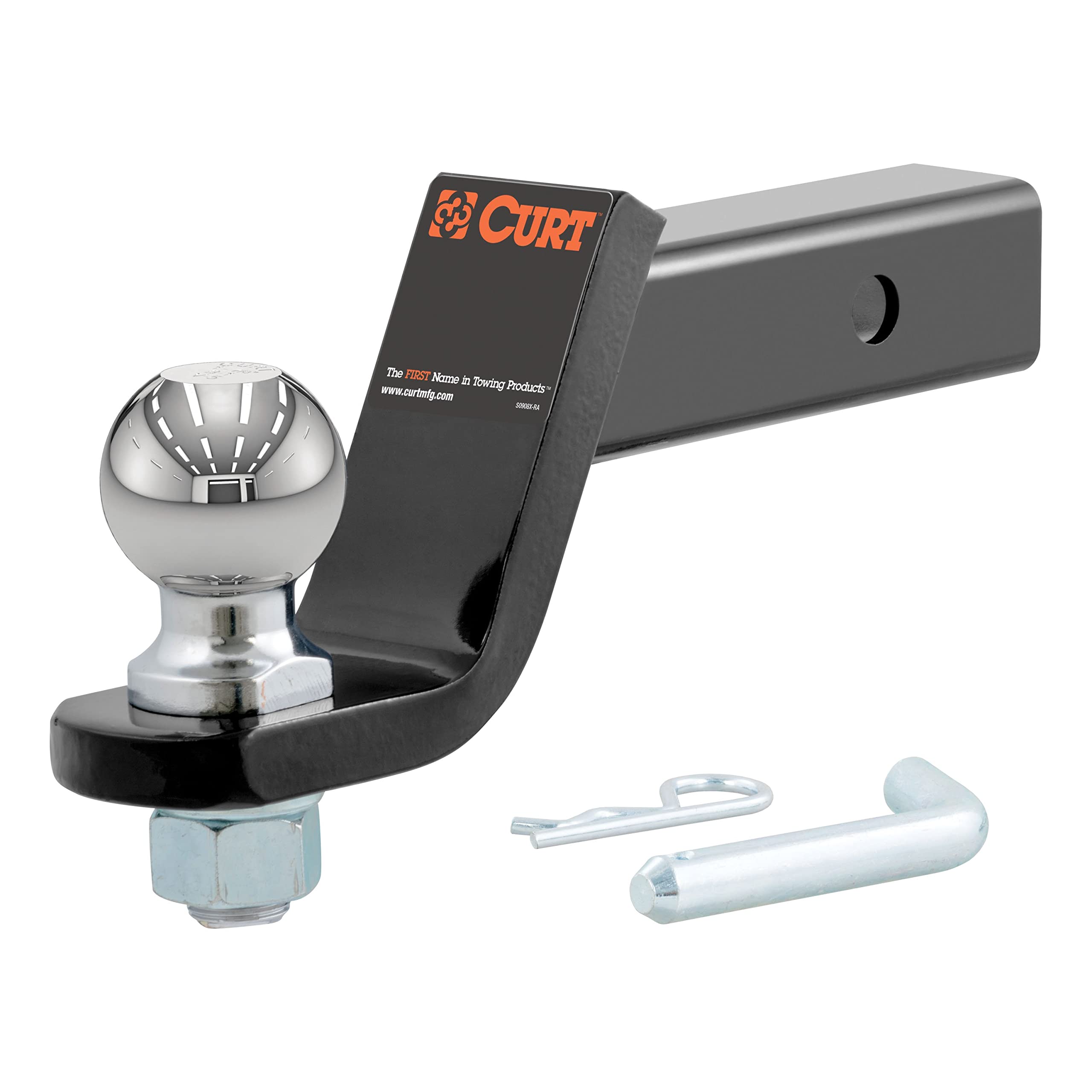 CURT 45042 front view showing entire loaded ball mount and ready-to-tow convenience