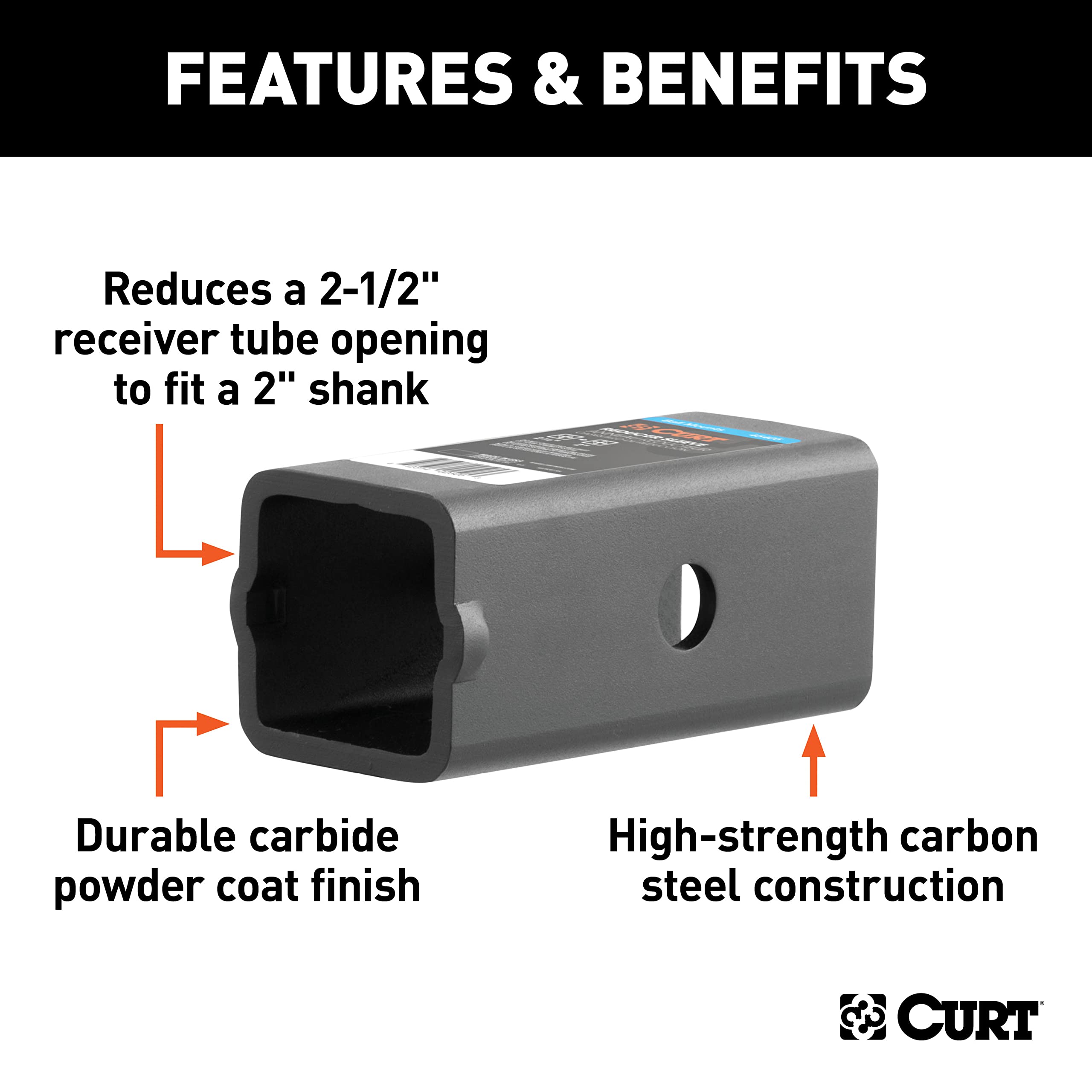 CURT sleeve installed with 2" ball mount demonstrating secure accessory compatibility