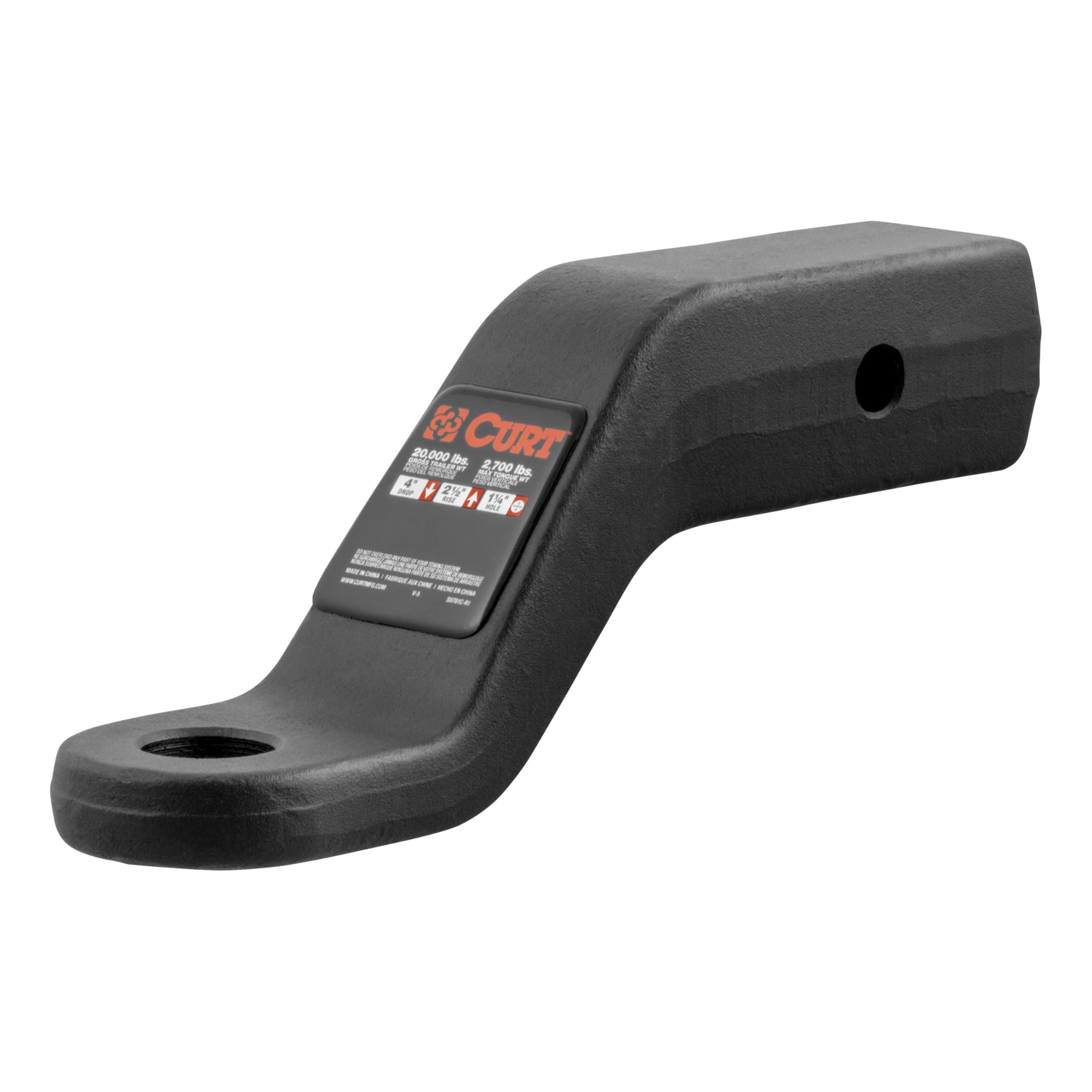 CURT forged ball mount front view showing sturdy shank and finish benefit: durability