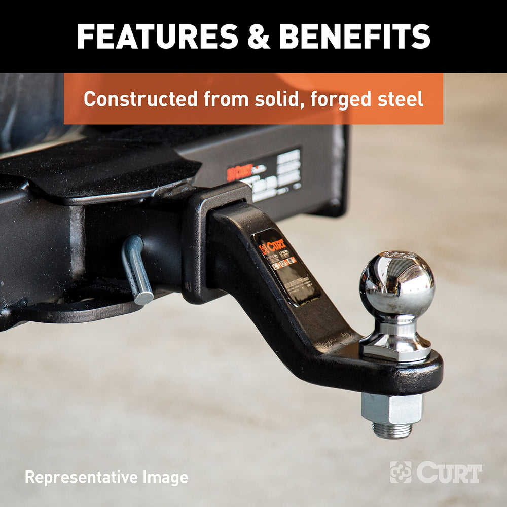 CURT ball mount beside ruler for scale showing 8-1/2" length benefit for clearance