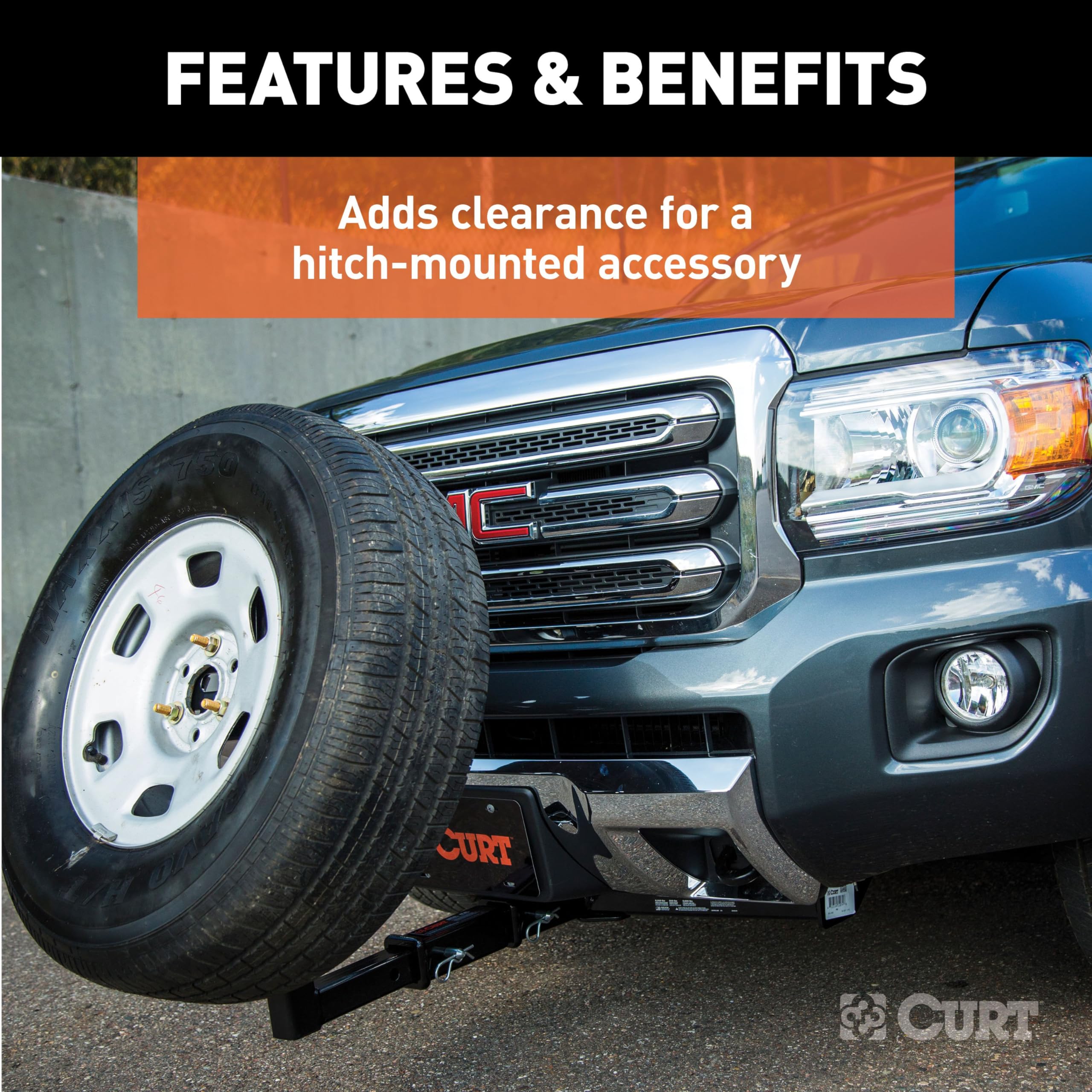 CURT 45791 label and stamped specs showing rating and warranty benefit