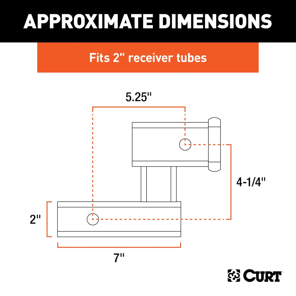 CURT 45794 side profile displaying 4-1/4 inch rise and 5-1/4 inch extension for clearance