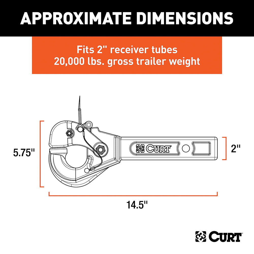 CURT 48004 close-up of hook and spring-loaded locking arm for secure hold