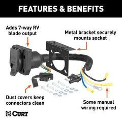 CURT 57672 4-way flat socket close-up showing easy plug-in fit and corrosion resistance