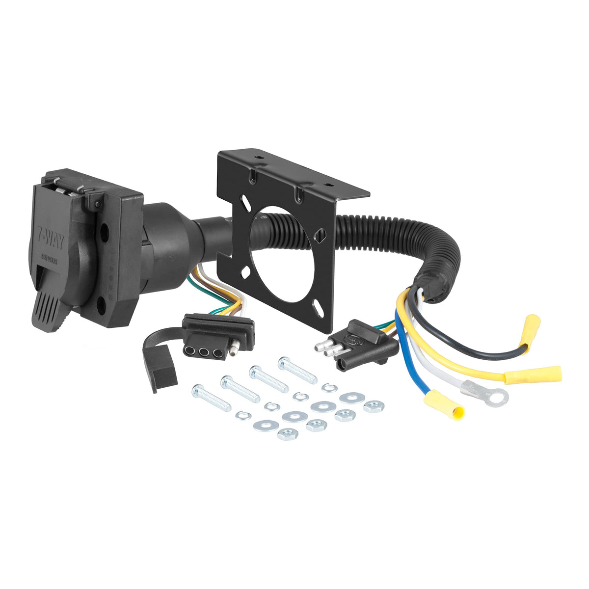 CURT 57672 front view showing dual outputs and dust covers for reliable protection