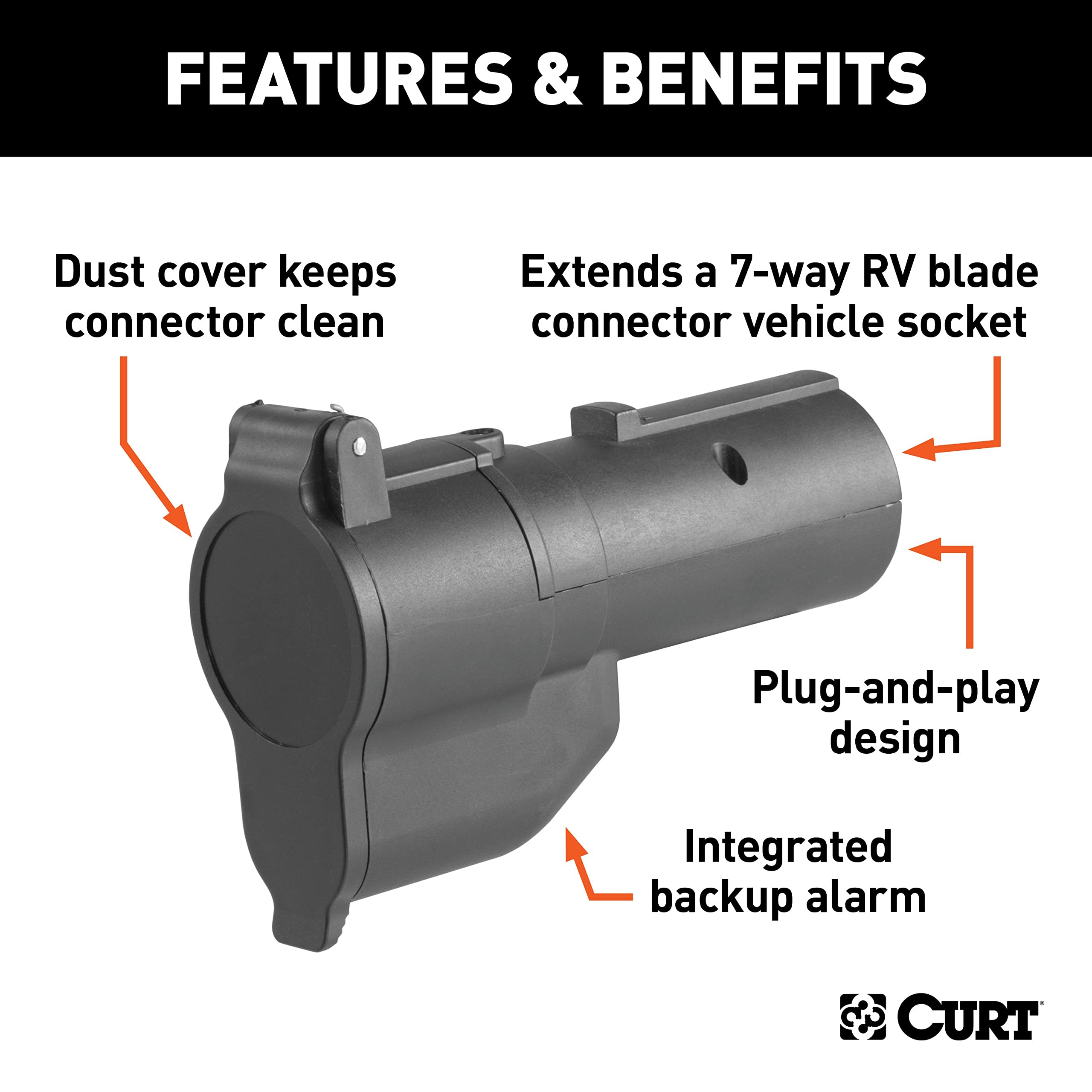 CURT backup alarm grille visible for clear reverse warning