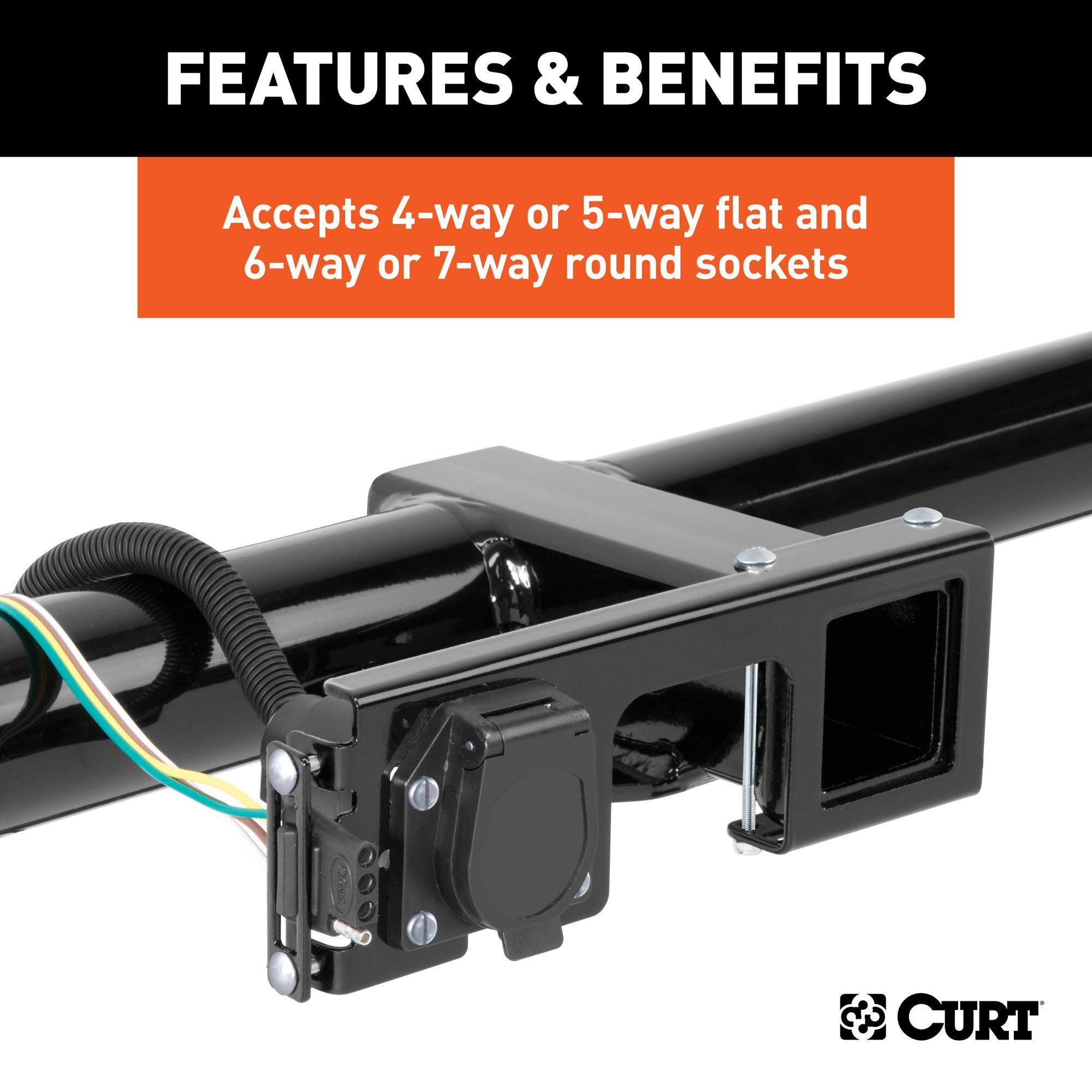 CURT with 4-way flat connector attached illustrating organized plug storage
