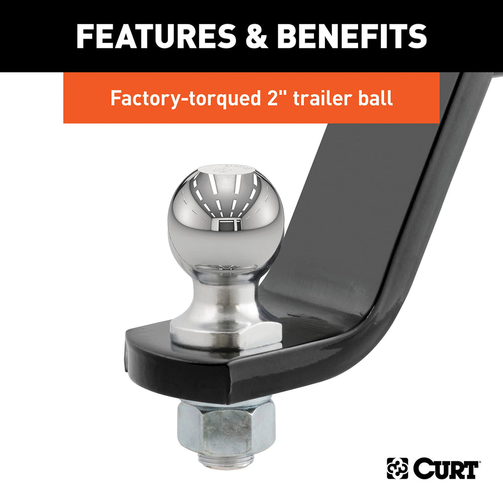 CURT ball mount next to measuring tape, showing size for fit confirmation