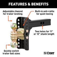 CURT close-up of channel shank showing adjustable holes for precise height