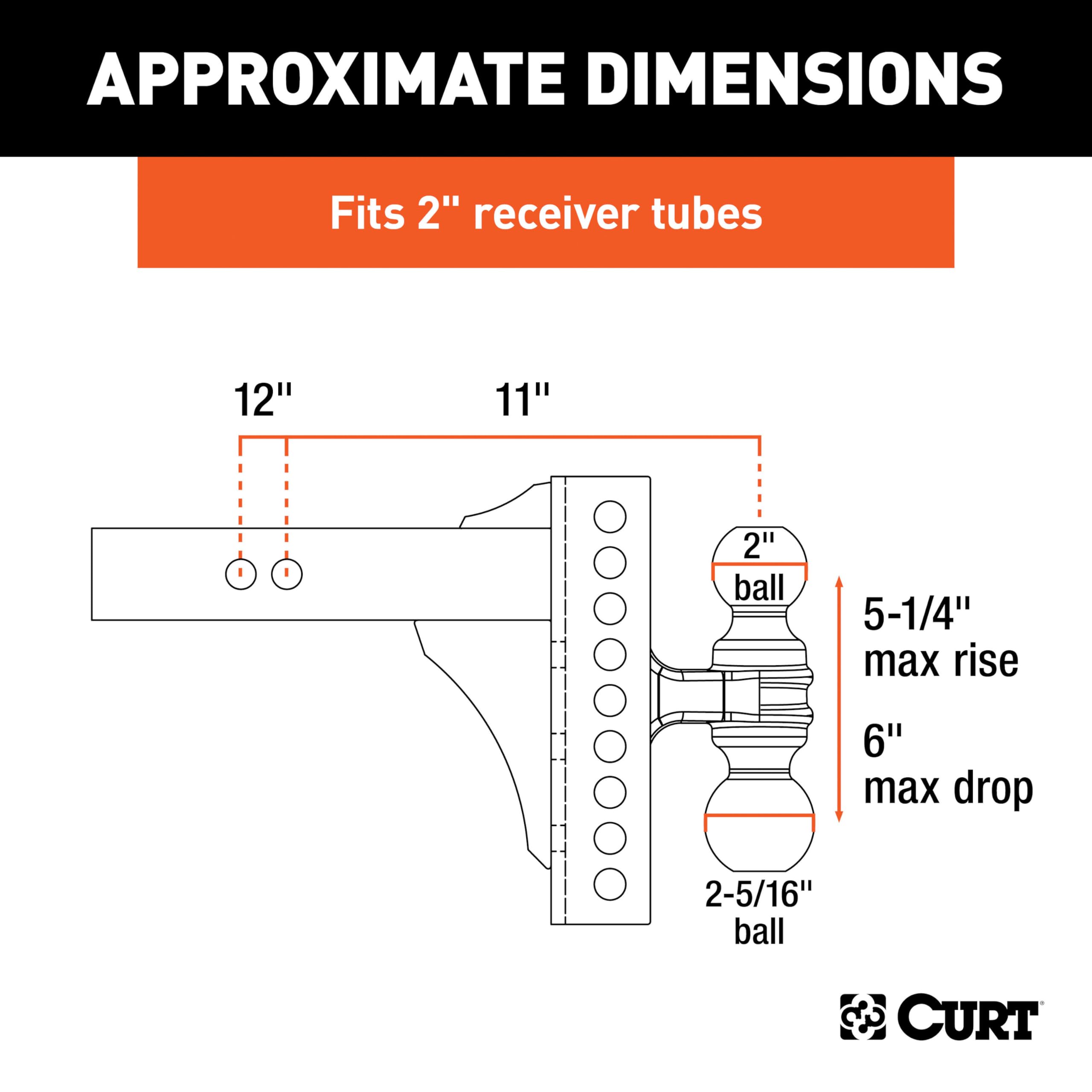 CURT dual trailer balls top view with both sizes for easy coupler compatibility