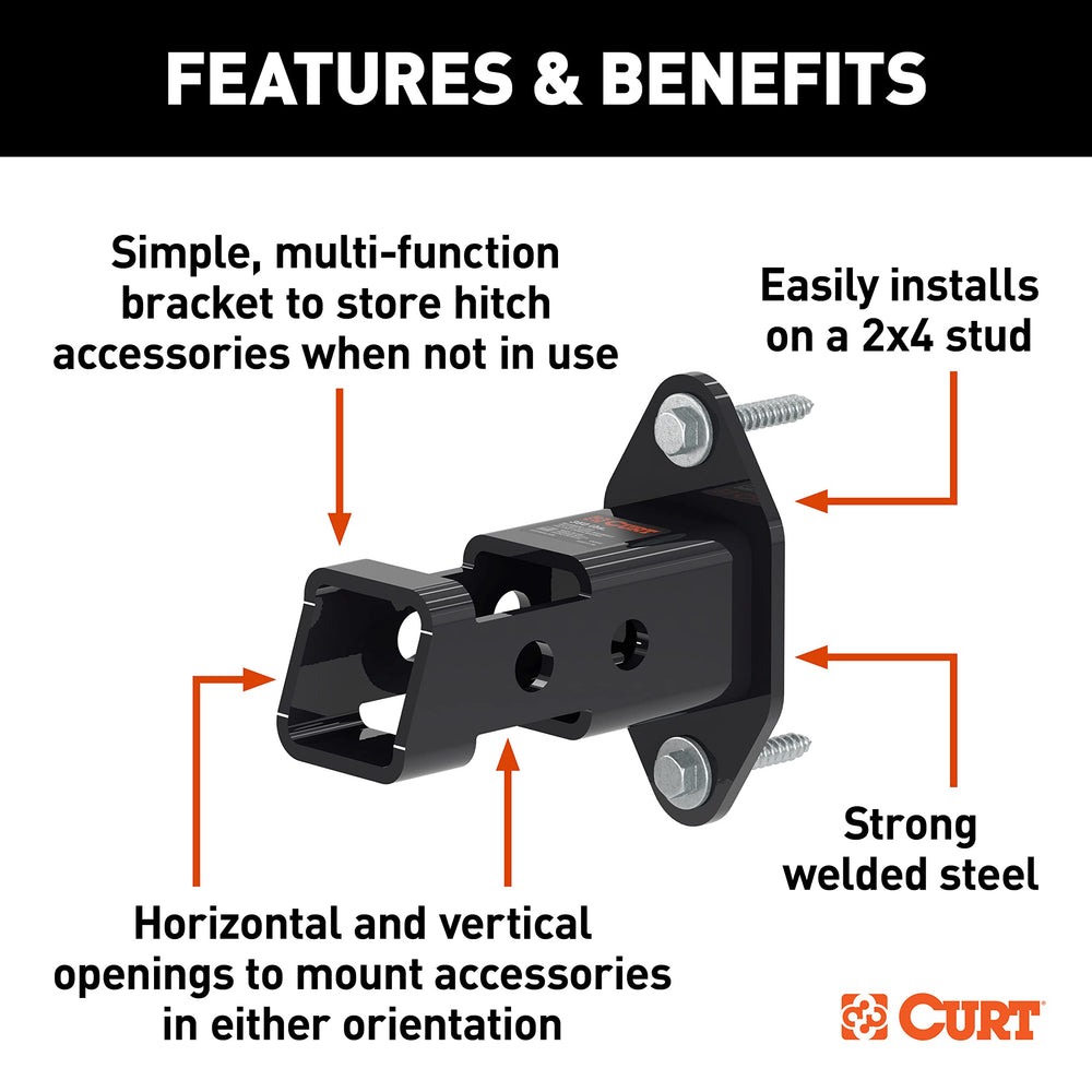 CURT mounted horizontally with ball mount stored, saves floor space benefit