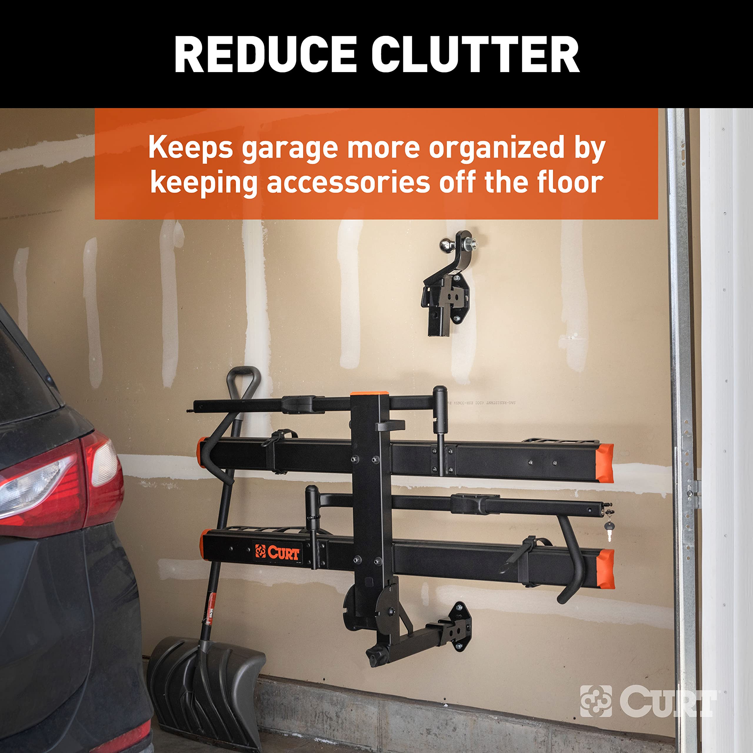 CURT mounted vertically holding bike rack, flexible orientation benefit